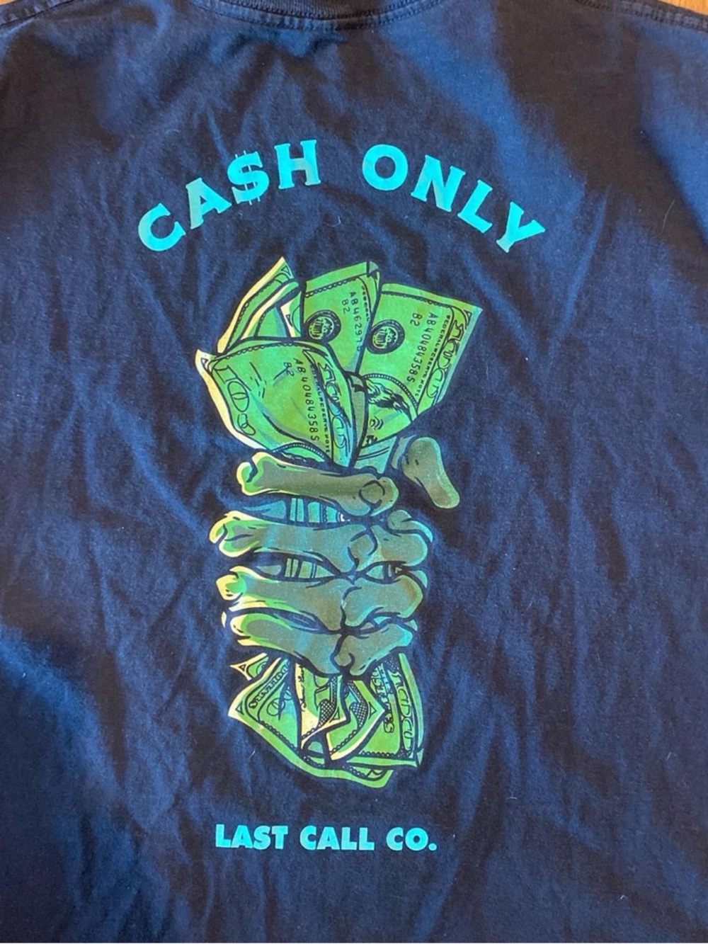 Tillys Last Call Co. Cash Only Black T-shirt, L